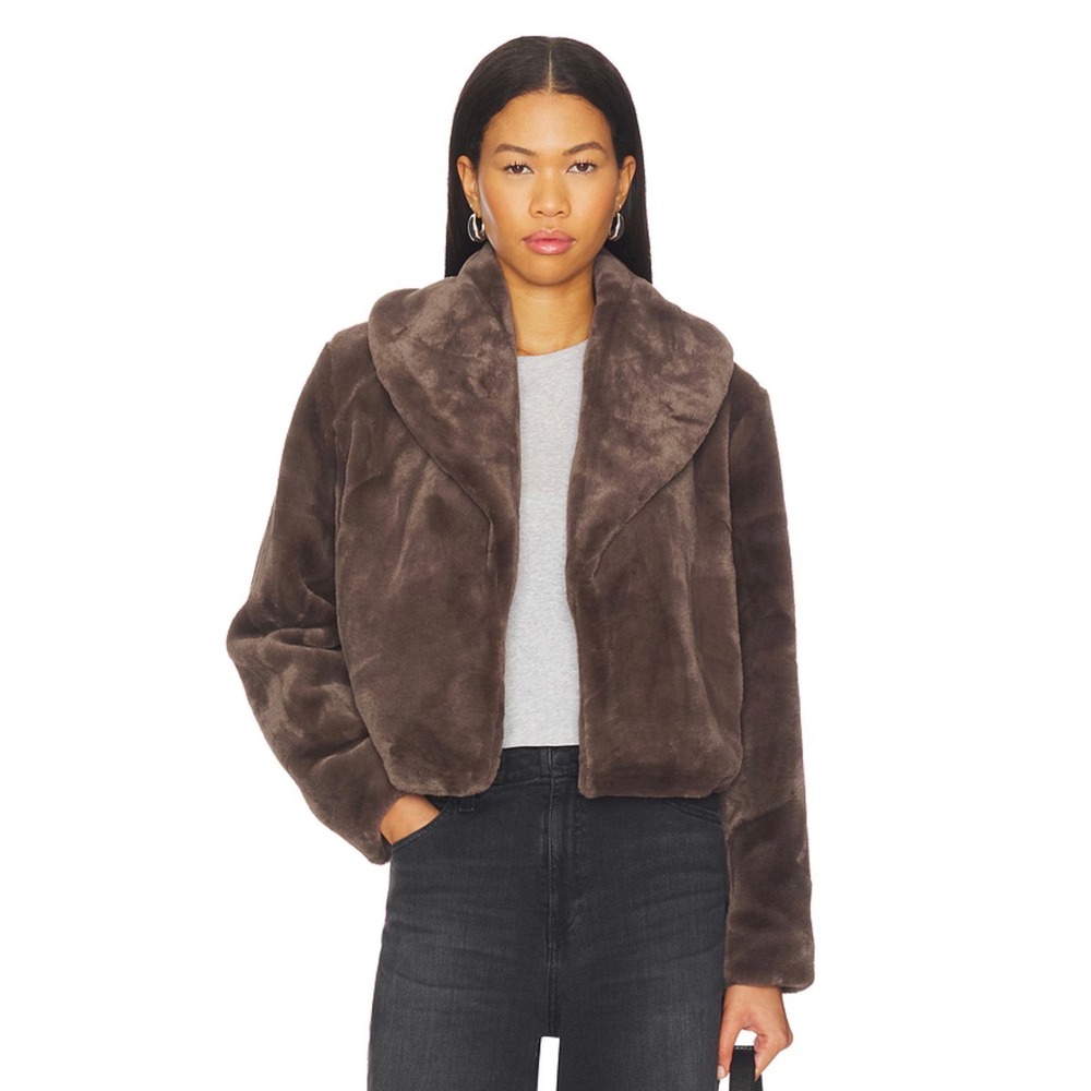 BLANKNYC Cropped Faux Fur Coat‎ in Full Steam Size XS NWT